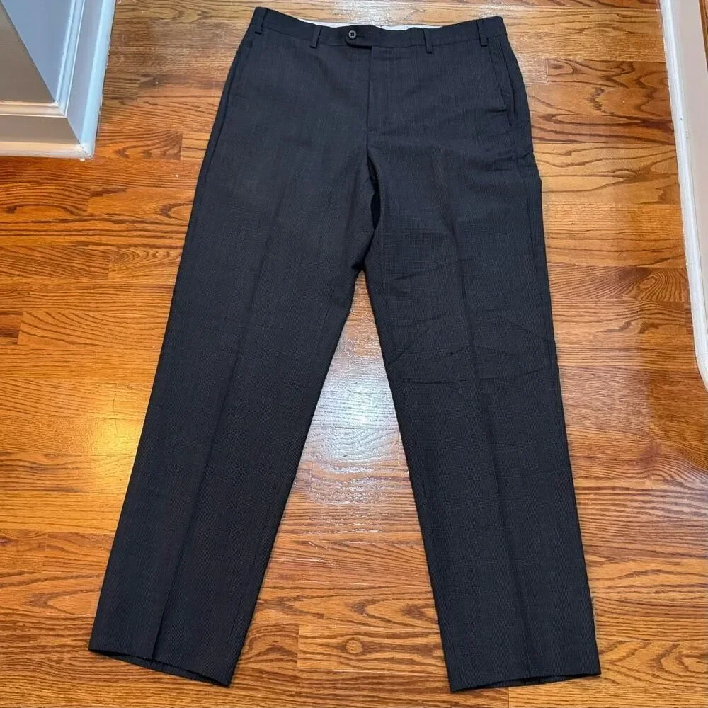 Zanella TODD Charcoal Micro check Flat Front Dress Pants. Size 36